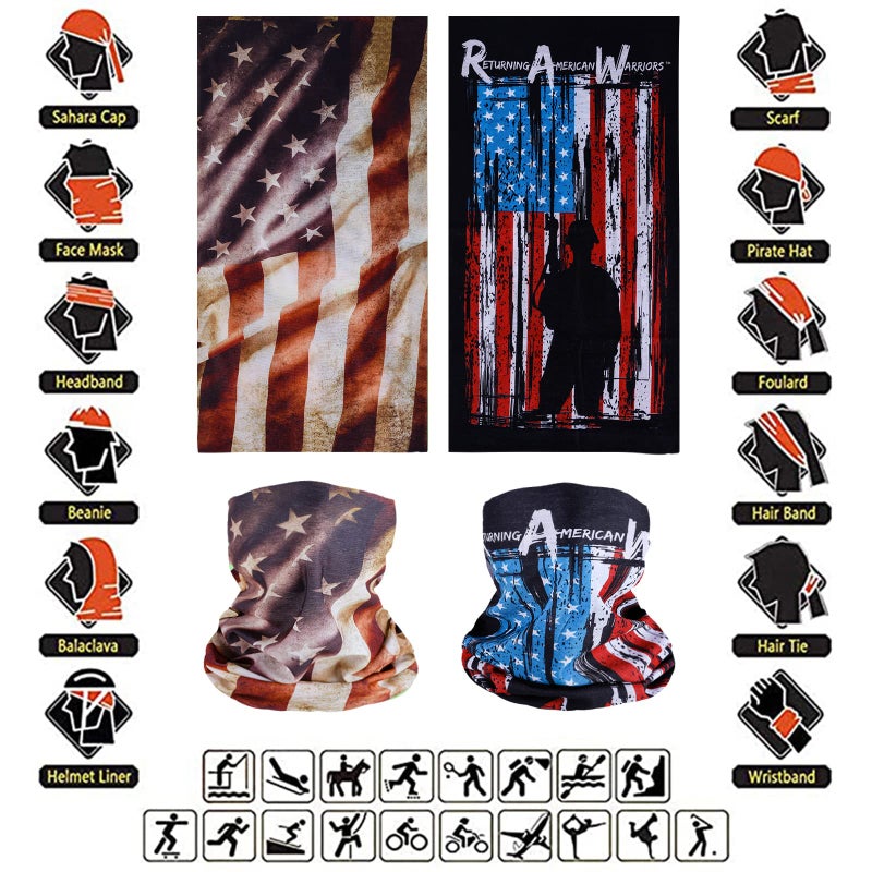 Cutewing American Flag Neck Gaiter Face Mask,10PCS Tube Scarf Gator Masks,Ourdoor Face Mask Seamless Face Covering Tube Bandanas Magic Headband UV Headwrap Balaclavas for Sports Workout Fitness - Image 2